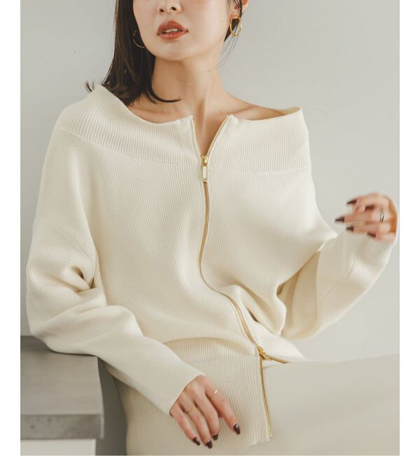 NOBLE「《WEB限定追加予約》フロントジップボートネックニット」|ニット・セーター|