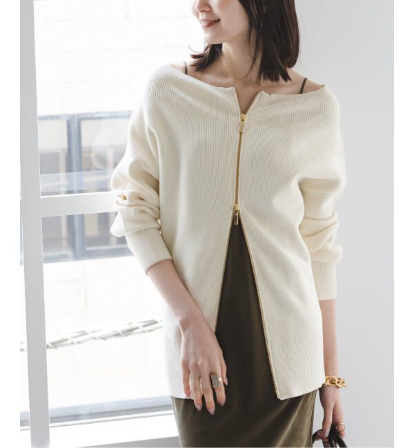 NOBLE「《WEB限定追加予約》フロントジップボートネックニット」|ニット・セーター|