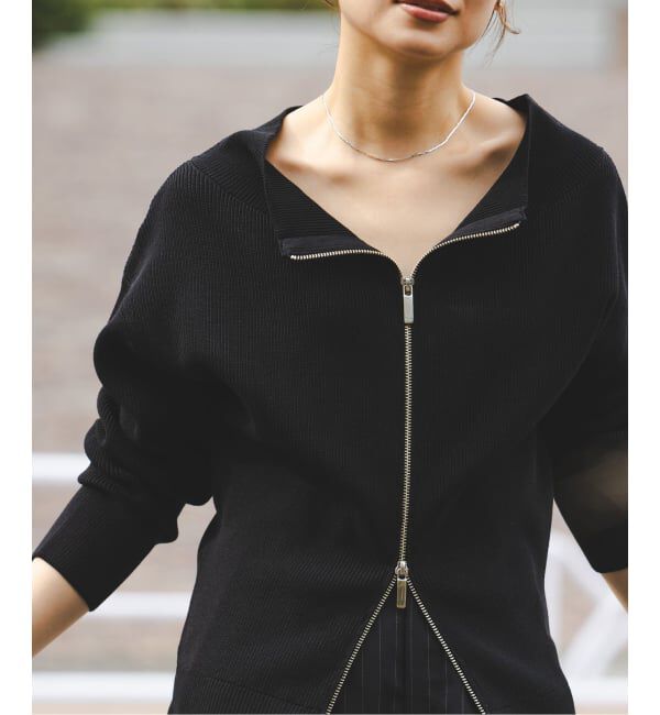 NOBLE「《WEB限定追加予約》フロントジップボートネックニット」|ニット・セーター|