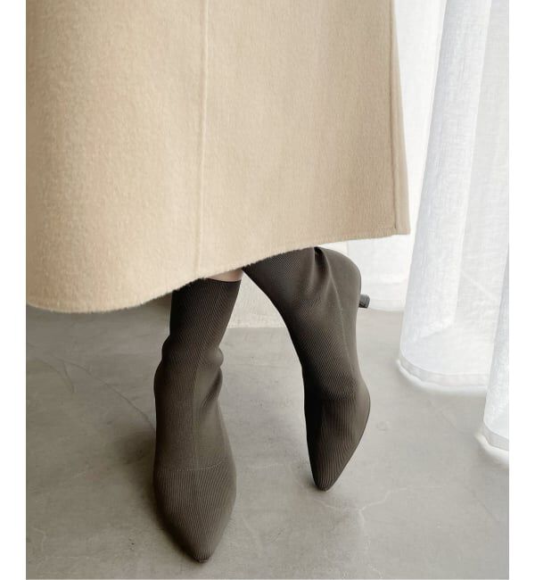  「5cmポインテッドニットショートブーツ」|ショートブーツ|グレーA