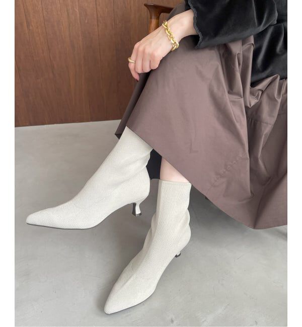  「5cmポインテッドニットショートブーツ」|ショートブーツ|ナチュラル
