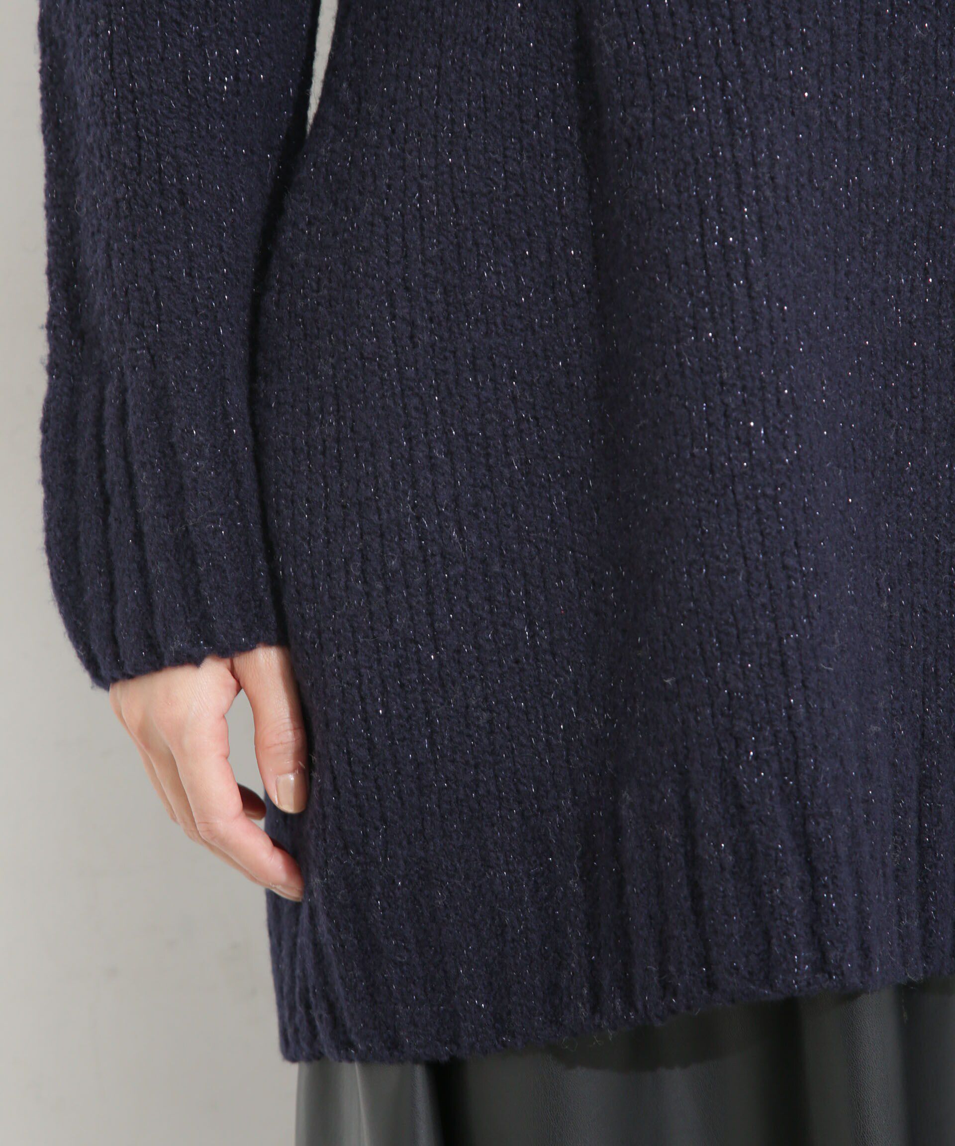 nano･universe「Vネックラメミックスロングニット」|ニット・セーター|