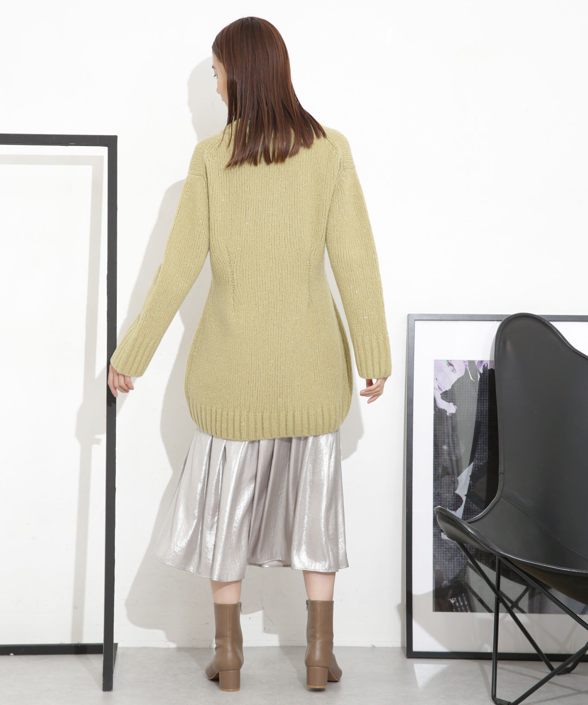 nano･universe「Vネックラメミックスロングニット」|ニット・セーター|