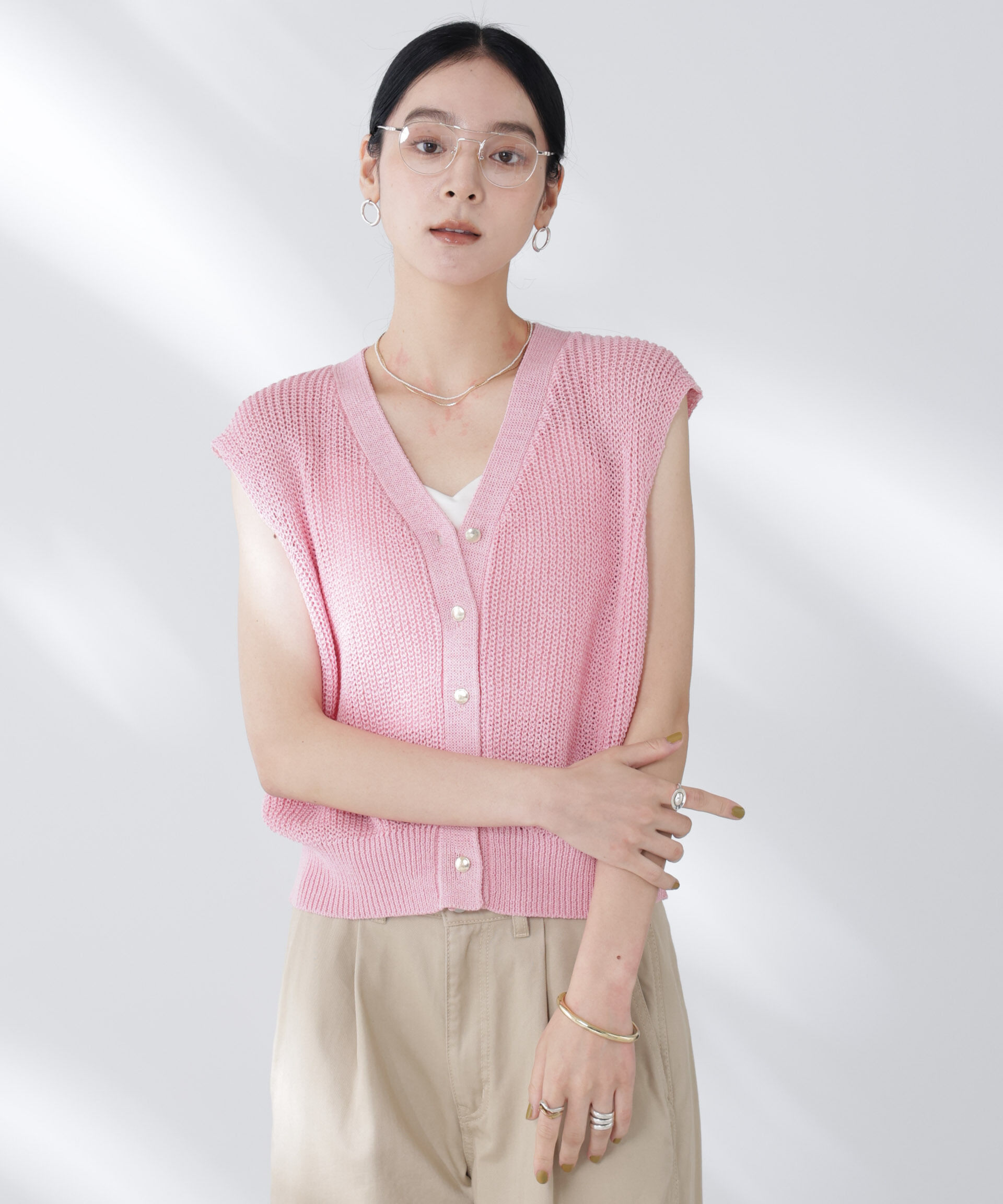 nano･universe「ペーパーヤーン畦ニットベスト」|ニット・セーター|