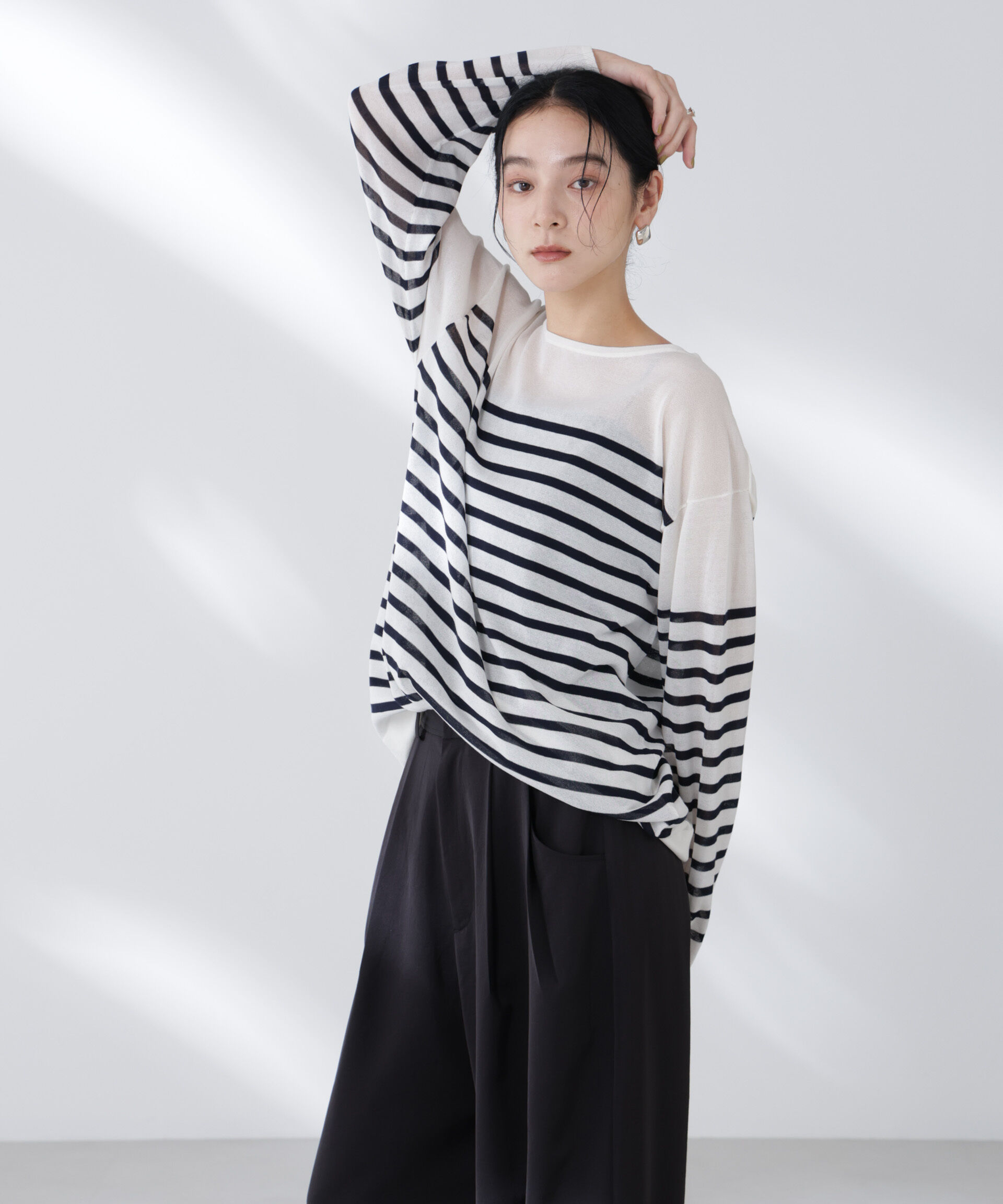 nano･universe「コットンナイロンシアーボーダーニットトップス」|ニット・セーター|