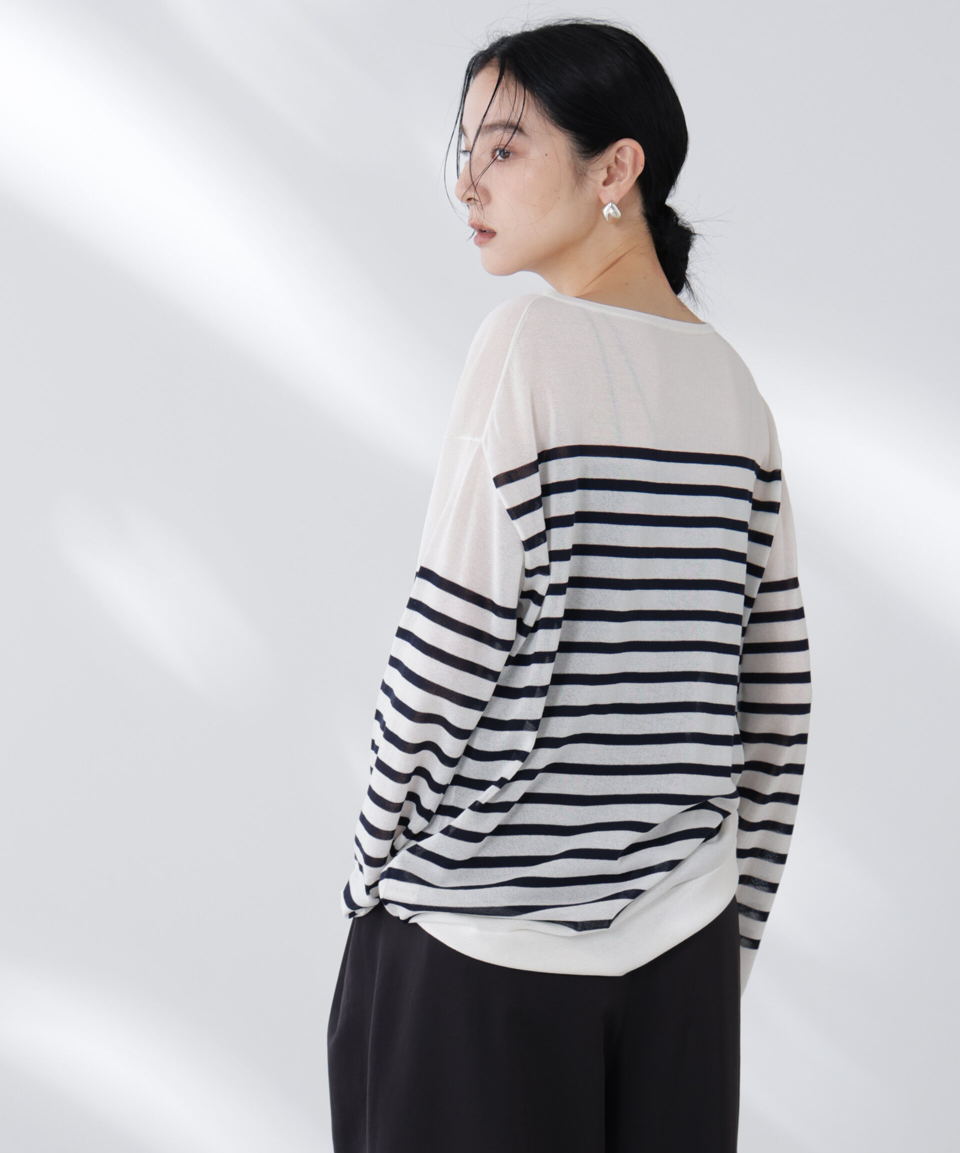 nano･universe「コットンナイロンシアーボーダーニットトップス」|ニット・セーター|