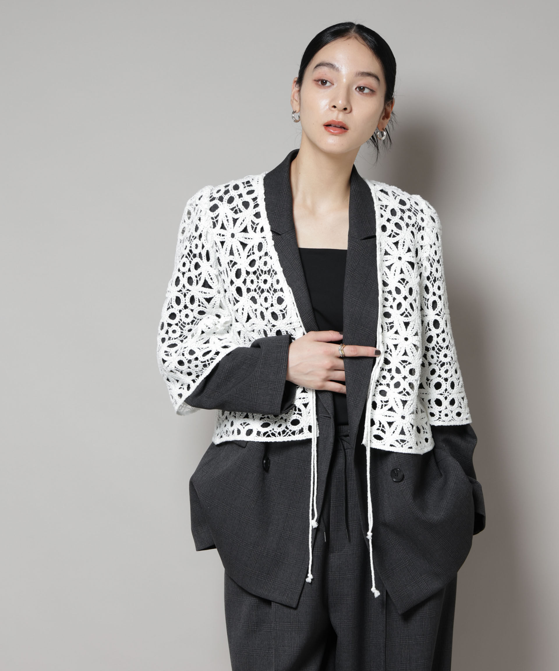 nano･universe「ストレッチサージチェックダブルジャケット(セットアップ可)」|テーラードジャケット|