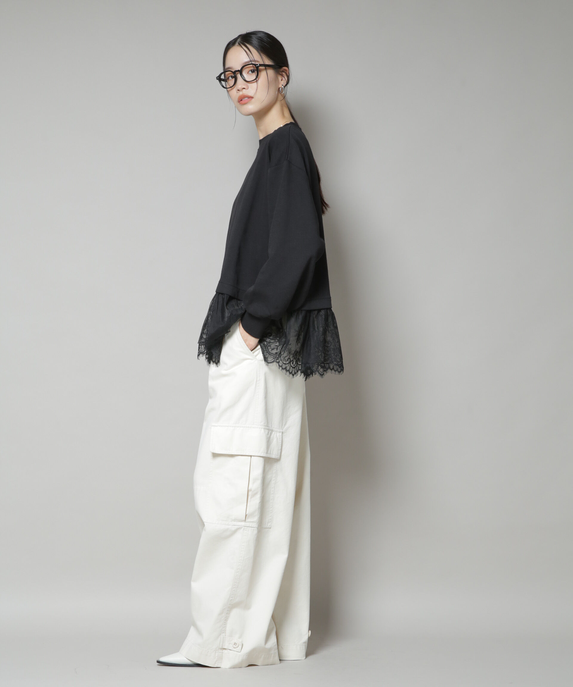 nano･universe「裾レースコンビペプラムカットトップス」|Tシャツ・カットソー|