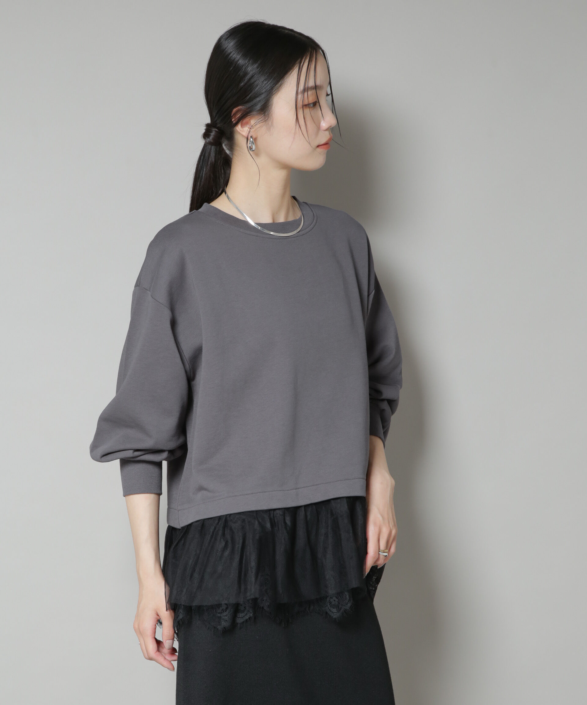 nano･universe「裾レースコンビペプラムカットトップス」|Tシャツ・カットソー|