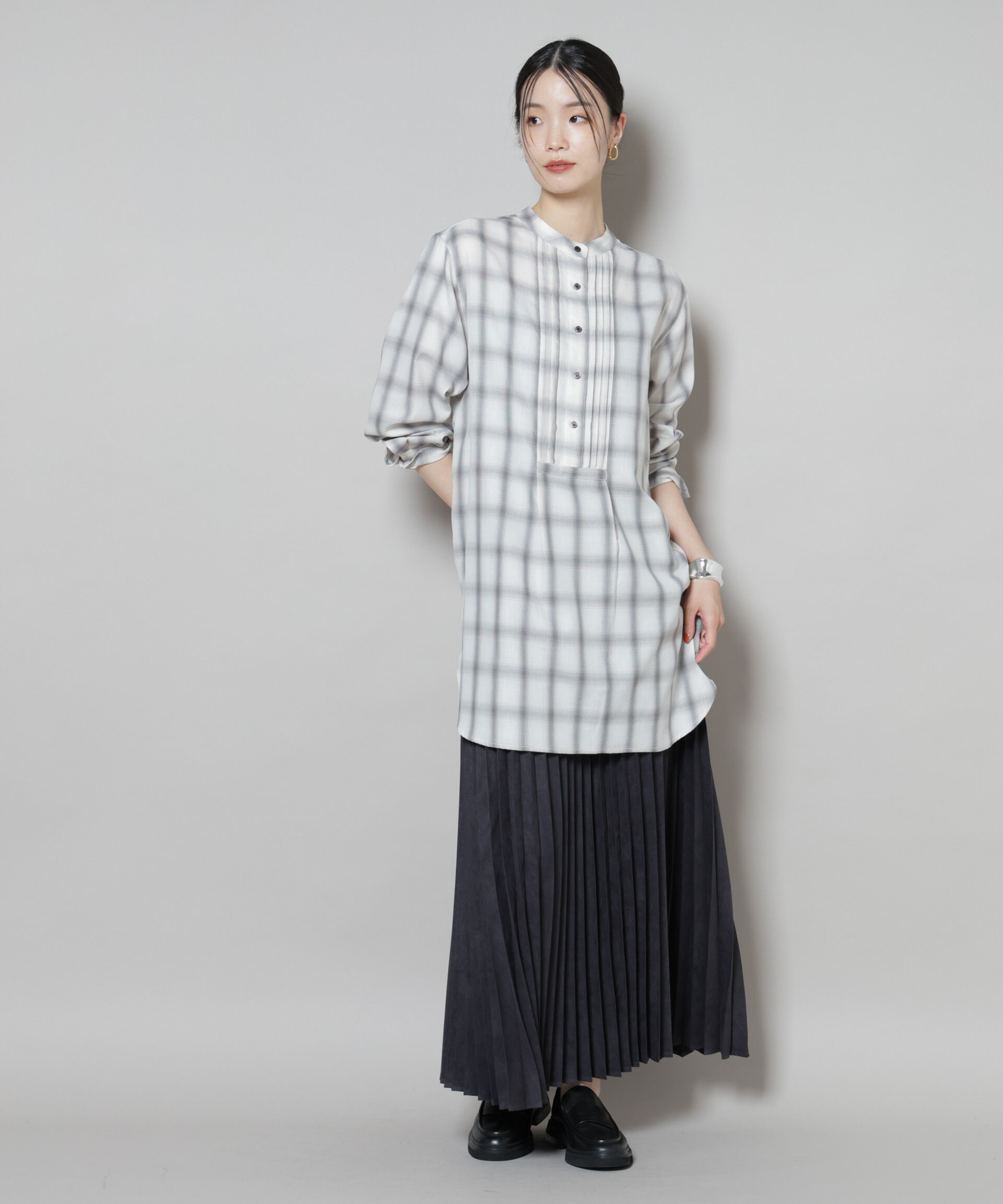 nano･universe「ピンタックデザインチェックプルオーバーブラウス」|シャツ・ブラウス|