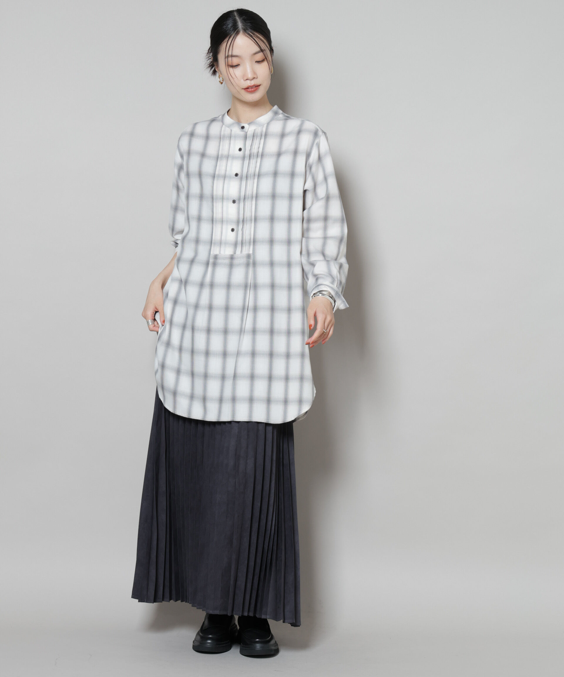 nano･universe「ピンタックデザインチェックプルオーバーブラウス」|シャツ・ブラウス|