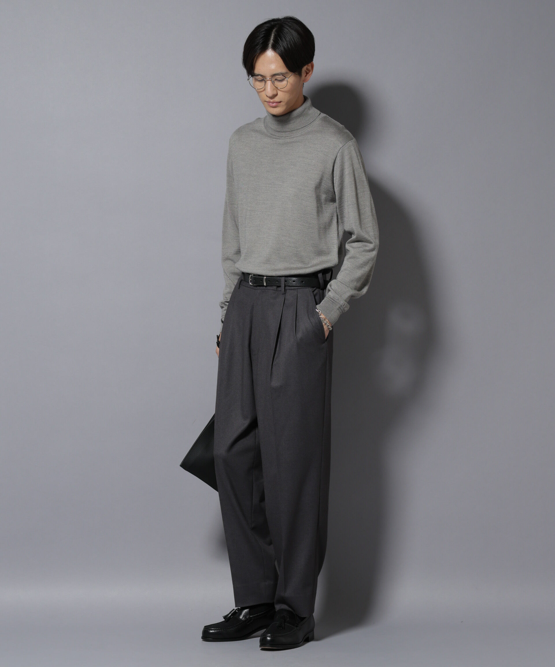 nano･universe「微起毛ワイド2タックテーパードパンツ」|チノ|