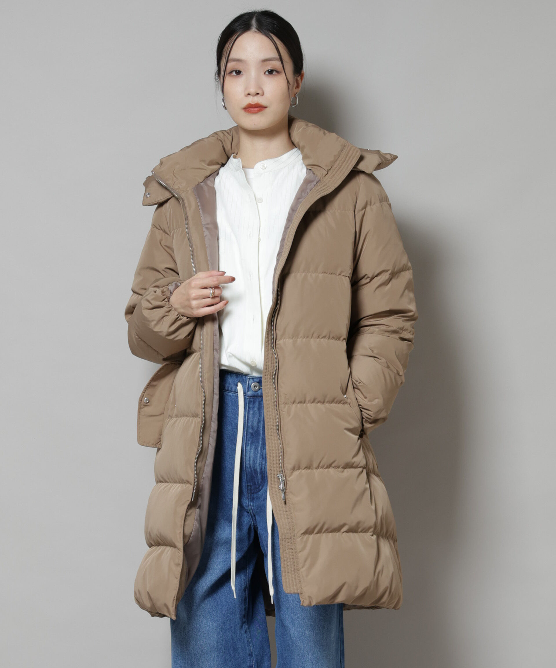 nano･universe「撥水加工 フードロングダウンコート」|ダウン|ブラウン