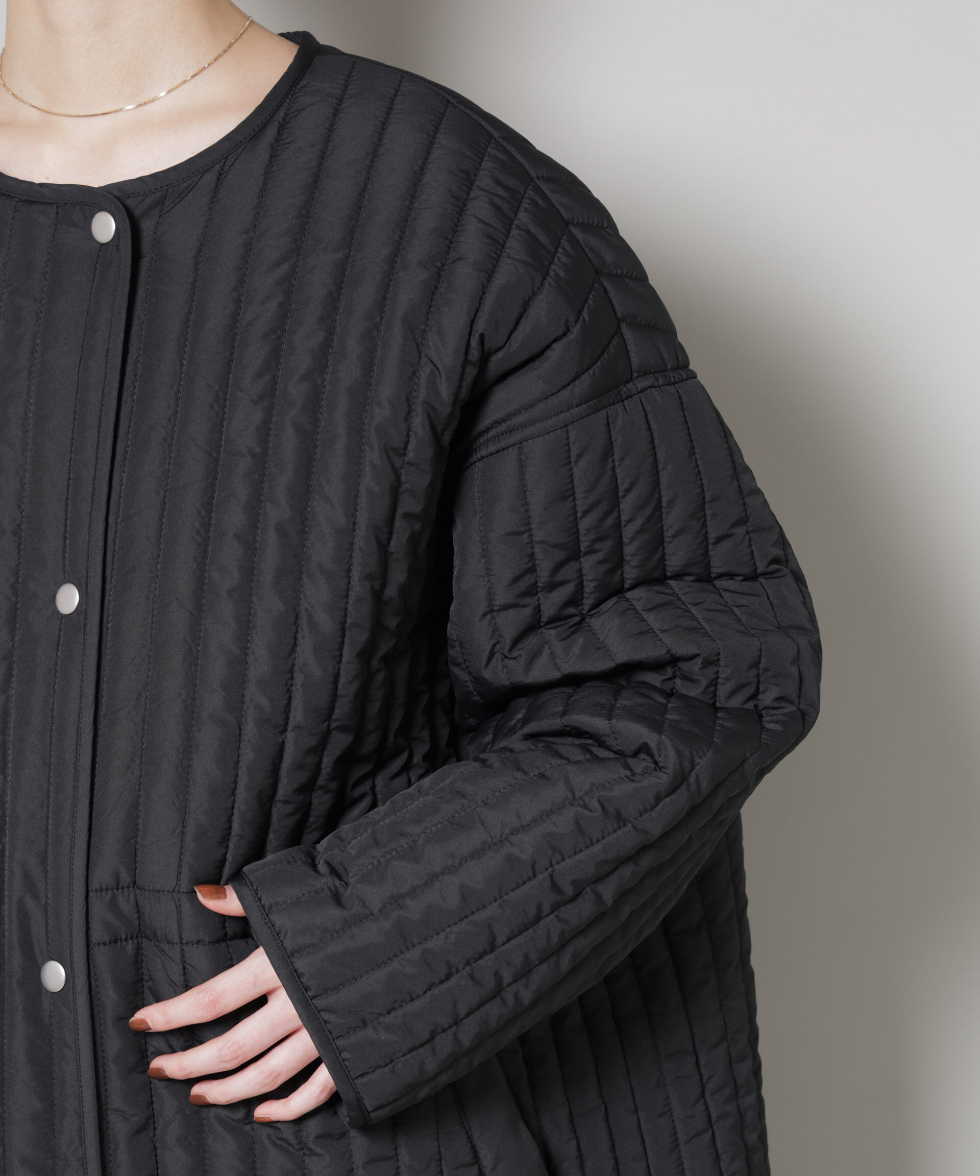 nano･universe「撥水加工 中綿キルティングウエストドロストノーカラーコート」|その他|