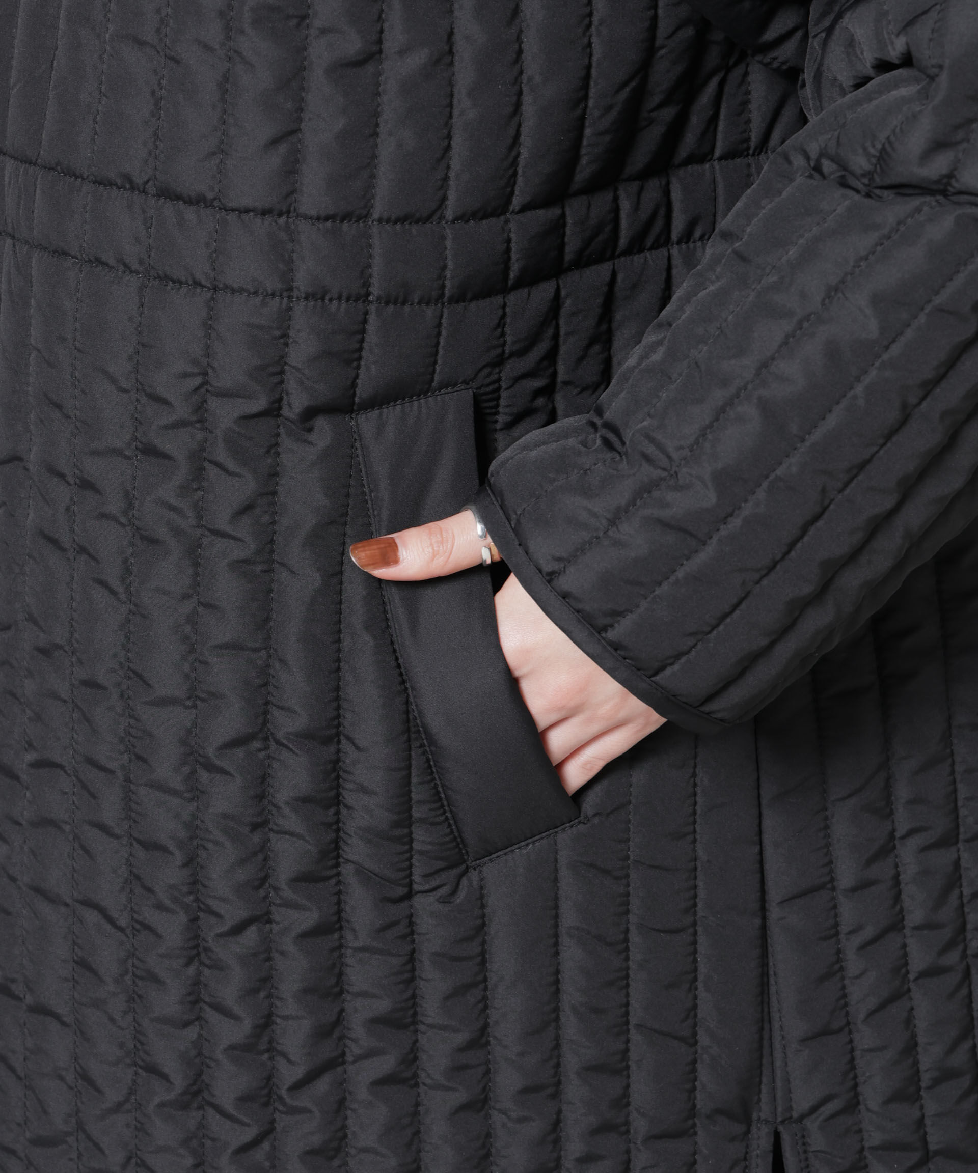 nano･universe「撥水加工 中綿キルティングウエストドロストノーカラーコート」|その他|