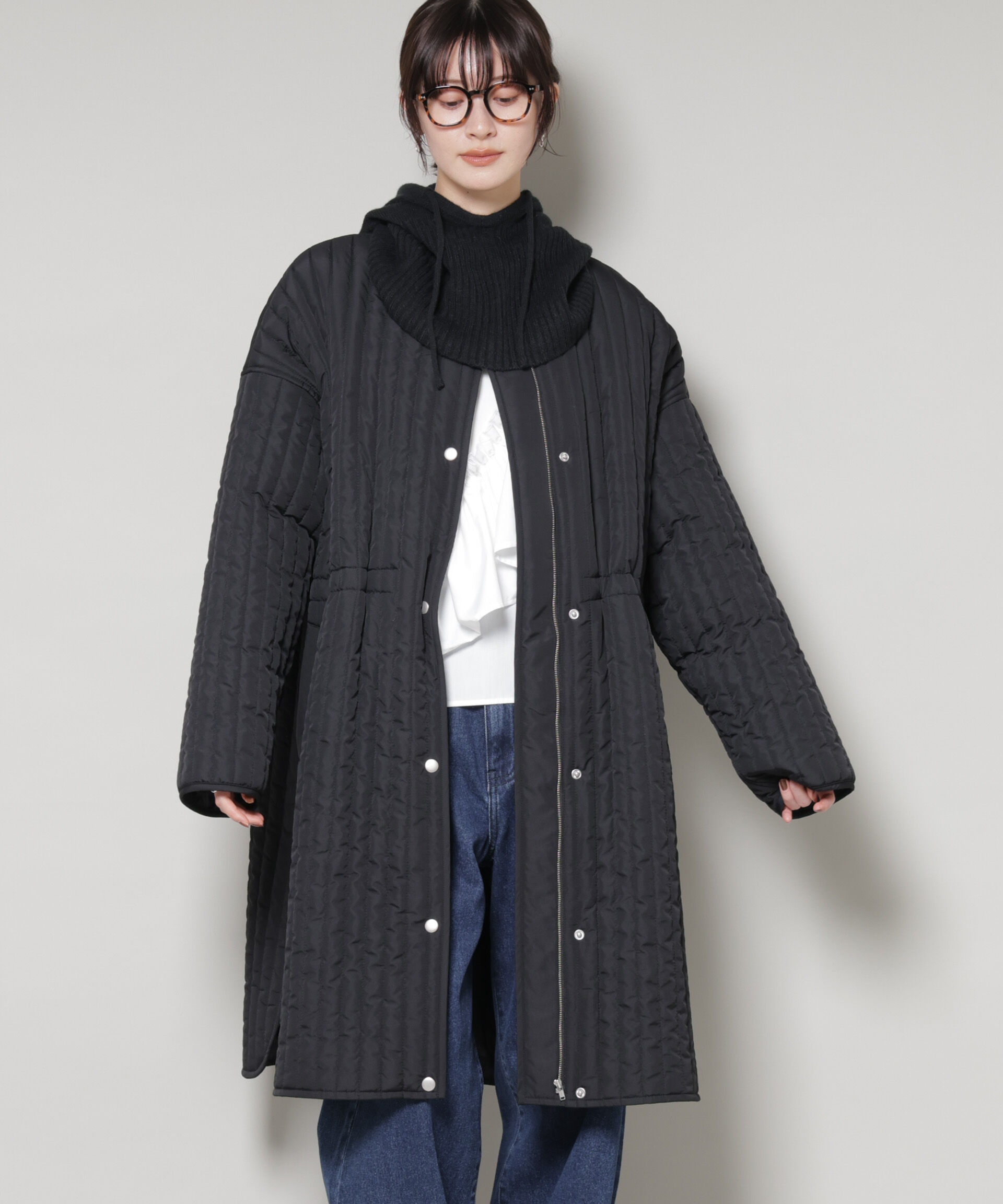 nano･universe「撥水加工 中綿キルティングウエストドロストノーカラーコート」|その他|
