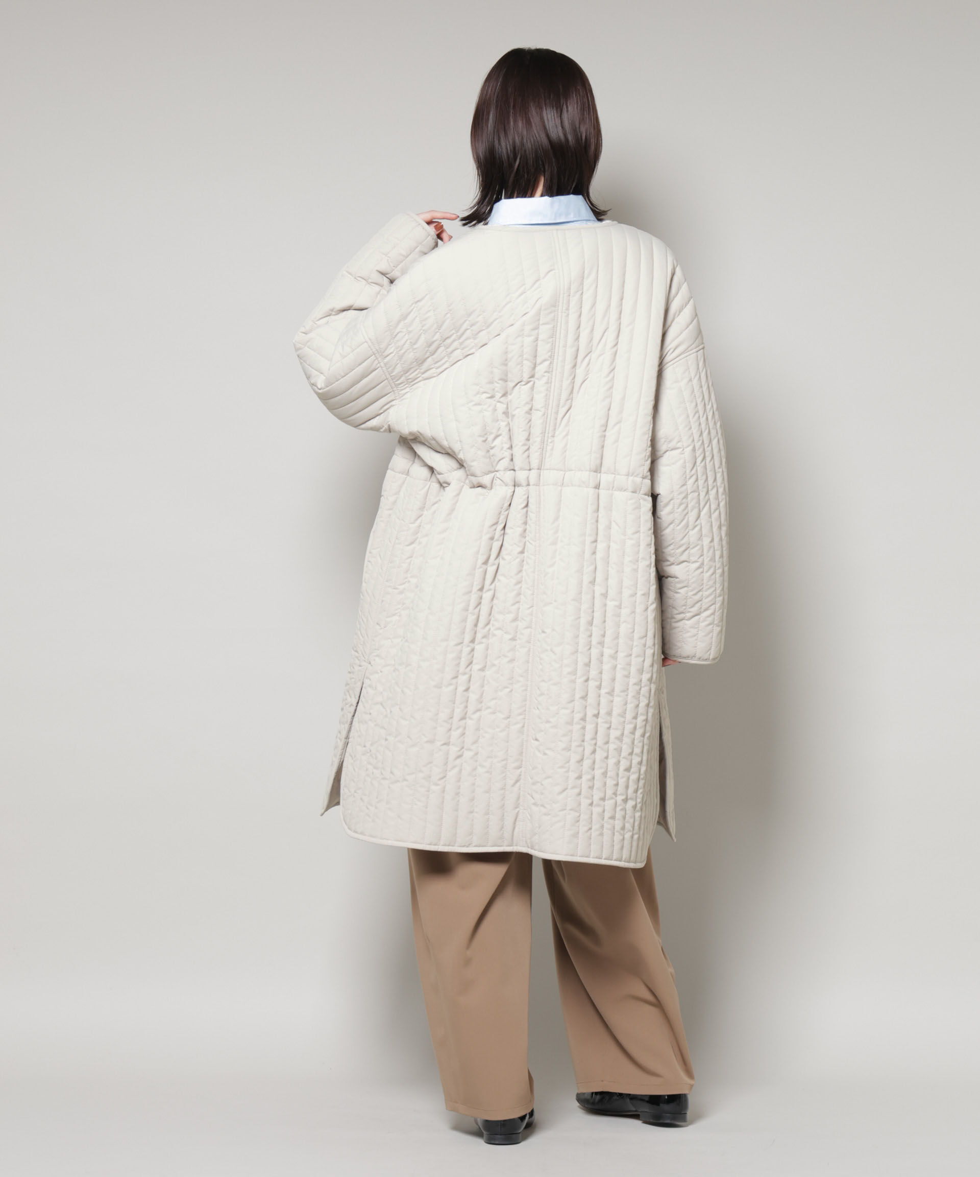 nano･universe「撥水加工 中綿キルティングウエストドロストノーカラーコート」|その他|
