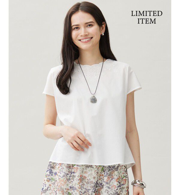 自由区「【WEB限定・接触冷感・洗える】エンブロイダリーローンプルオーバー ブラウス」|シャツ・ブラウス|オフ