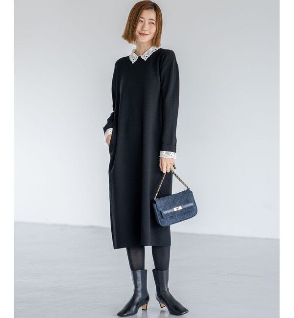 23区「【洗える/吊り干しOK】ヴィスコースストレッチ レース襟 ワンピース」|ワンピース|