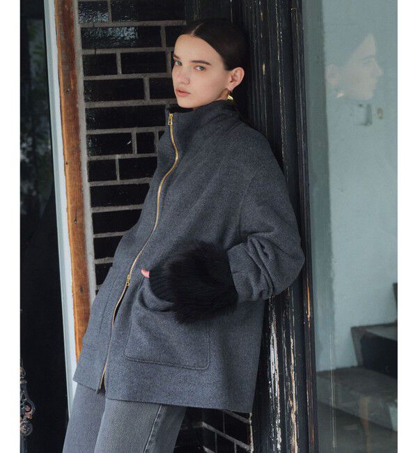 BEIGE,「ZION / ウールスタンドカラーショートコート」|その他|Charcoal