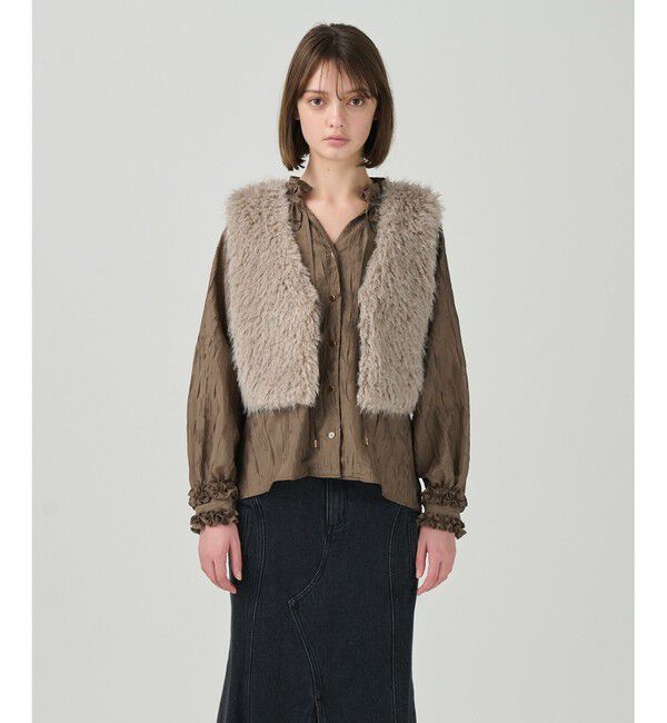 GRACE CONTINENTAL「ショートファーベスト」|ベスト・ジレ|グレー