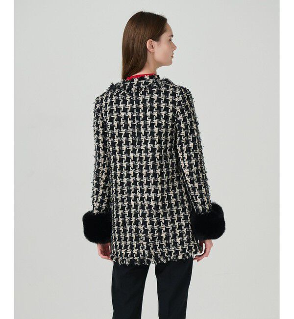 GRACE CONTINENTAL「ツイードファーコート」|ノーカラーコート|