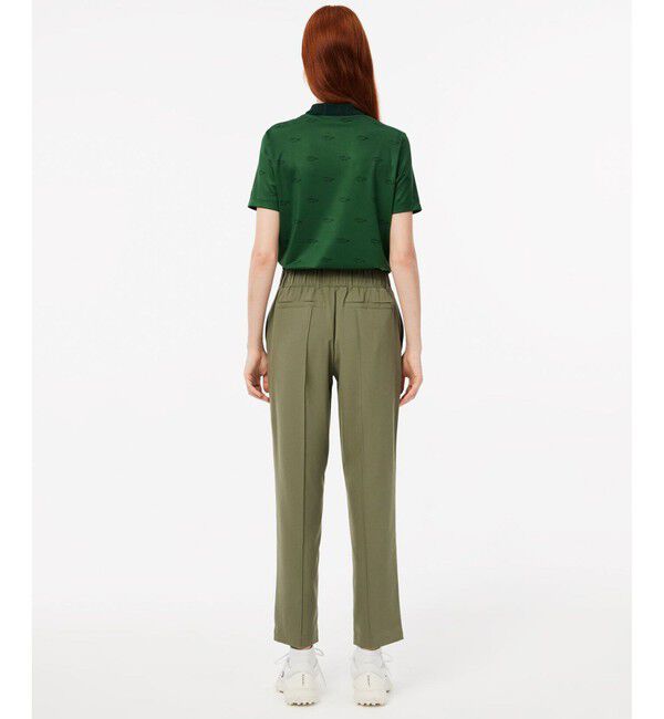 LACOSTE「UPF30+ UVカット センタークリース ストレッチテーパードスリムパンツ / ゴルフパンツ」|チノ|