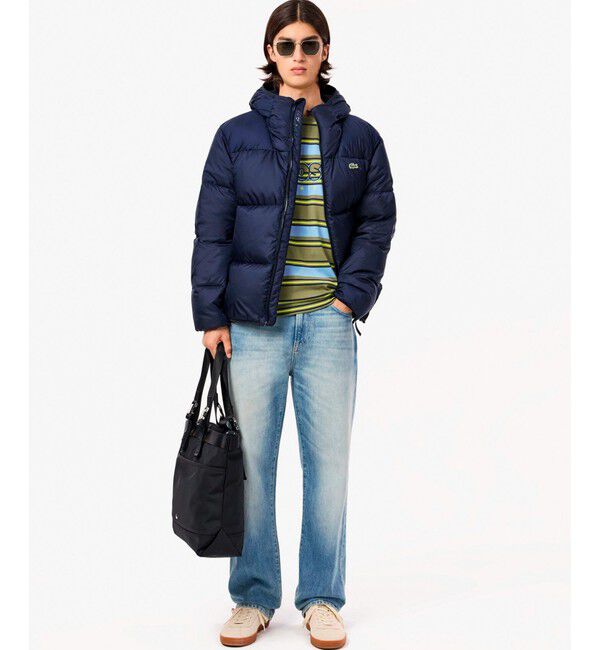 LACOSTE「撥水 バックステッチ スタンドカラー フーデッドダウンジャケット」|ダウン|