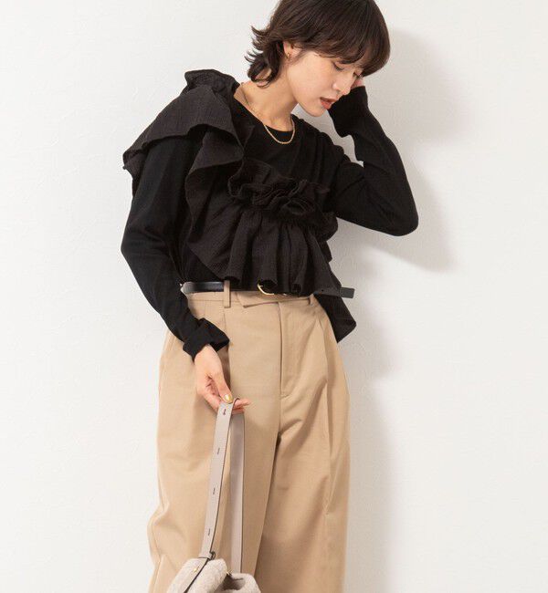 Rie Miller「3WAYリブフリルロンT」|Tシャツ・カットソー|