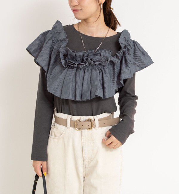 Rie Miller「3WAYリブフリルロンT」|Tシャツ・カットソー|