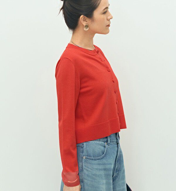 NOLLEY'S「《手洗い可能》くるみ釦シアークルーネックカーディガン」|カーディガン|