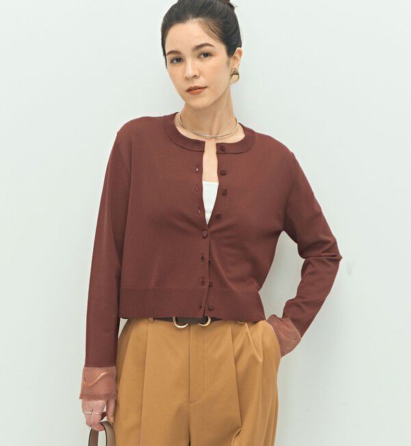 NOLLEY'S「《手洗い可能》くるみ釦シアークルーネックカーディガン」|カーディガン|ブラウン