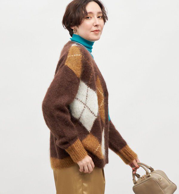 Laraaji「モヘアインターシャアーガイルVネックカーディガン」|カーディガン|