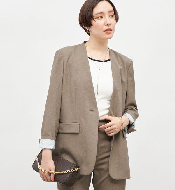 NOLLEY'S sophi「【WEB STAFF守屋☆別注】《セットアップ対応》ウォッシャブルソフトシャンブレーノーカラージャケット」|ノーカラージャケット|