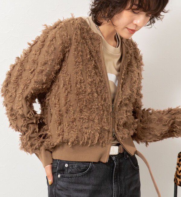 Rie Miller「《手洗い可能》カットジャガードジップアップカーディガン」|カーディガン|