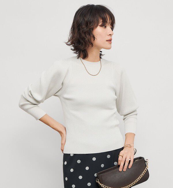 NOLLEY'S「《手洗い可能》リブパフスリーブプルオーバーニット」|ニット・セーター|シルバー