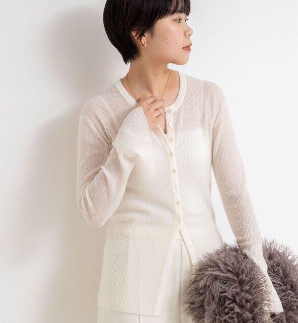 NOLLEY'S sophi「カシミヤ混ガーゼ風リブクルーネックミディ丈カーディガン」|カーディガン|
