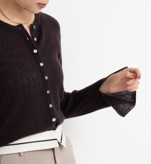 NOLLEY'S sophi「カシミヤ混ガーゼ風リブクルーネックミディ丈カーディガン」|カーディガン|