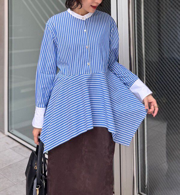 NOLLEY'S sophi「ウォッシャブルハンカチーフヘムシャツ」|シャツ・ブラウス|ブルー系1