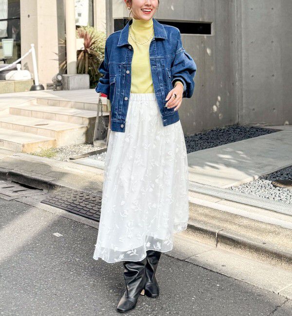 NOLLEY'S「ウォッシャブルチュール刺繍リバーシブルギャザースカート」|フレア|