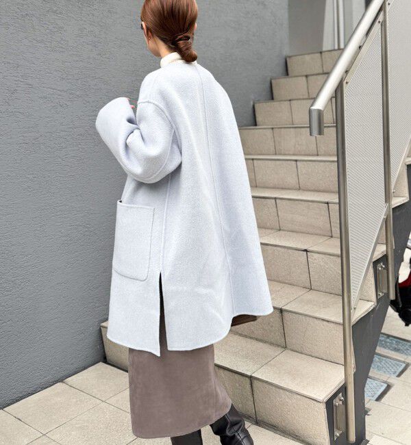 NOLLEY'S「バイカラーリバーコート」|ノーカラーコート|