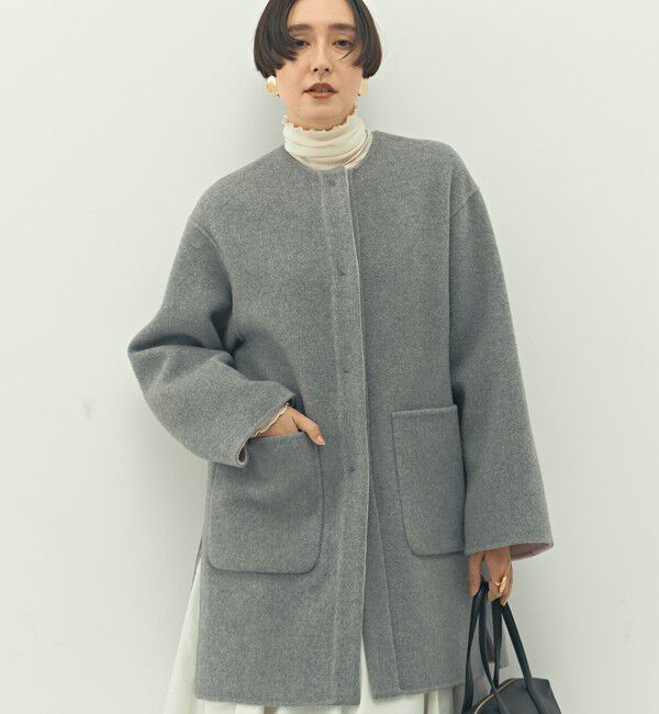 NOLLEY'S「バイカラーリバーコート」|ノーカラーコート|