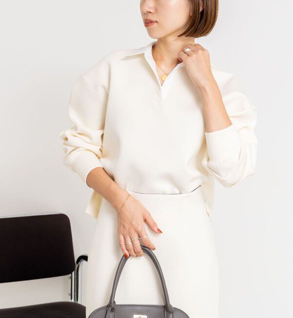 NOLLEY'S sophi「《セットアップ対応》ウォッシャブルポロ衿ダンボールカットソープルオーバー」|Tシャツ・カットソー|オフホワイト