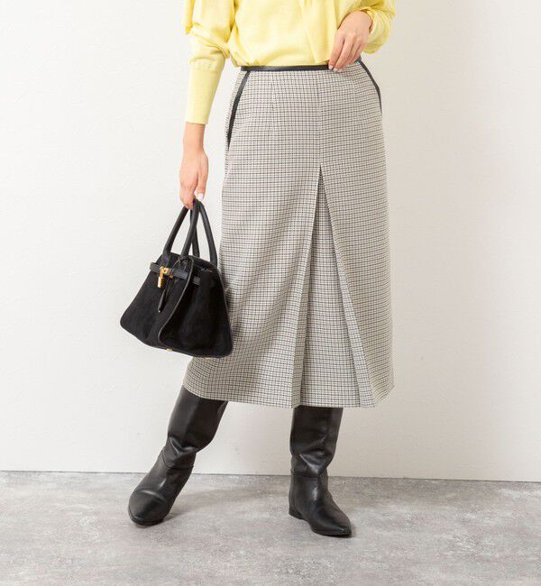 NOLLEY'S「ウォッシャブルボックスタックトラペーズスカート」|フレア|ブラック・グレー系1