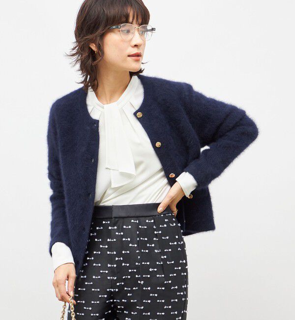 NOLLEY'S「ヘアリークルーネックニットジャケット」|カーディガン|