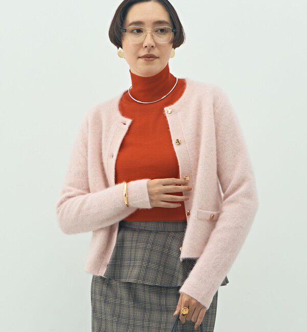 NOLLEY'S「ヘアリークルーネックニットジャケット」|カーディガン|ベビーピンク