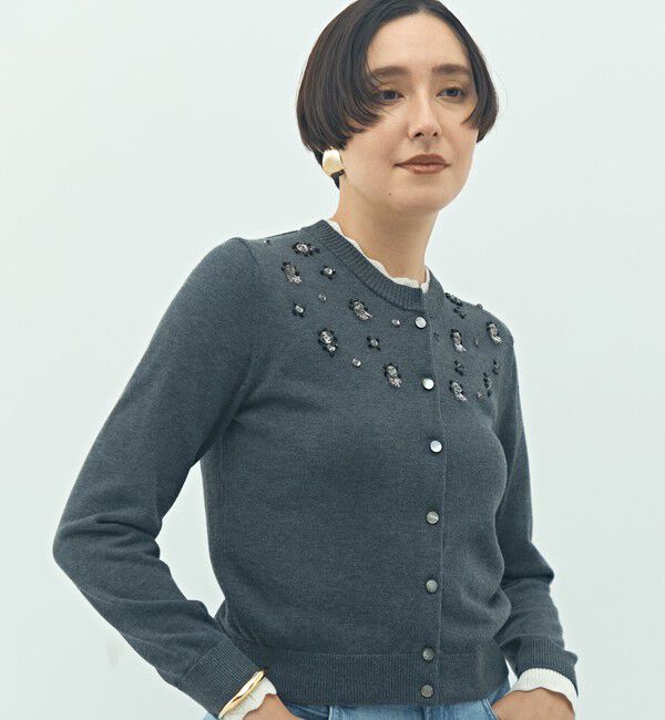 NOLLEY'S「《手洗い可能》ビジュー付きクルーネックカーディガン」|カーディガン|