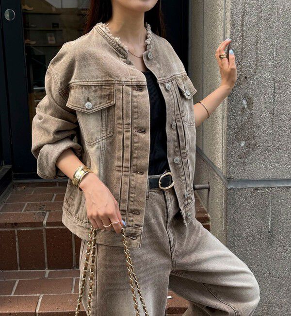 fredy emue「ノーカラーコンパクトデニムジャケット」|デニムジャケット|