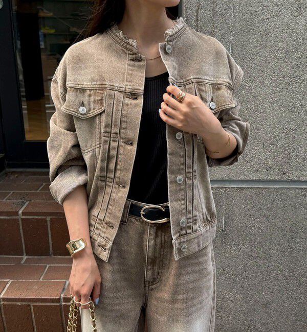 fredy emue「ノーカラーコンパクトデニムジャケット」|デニムジャケット|