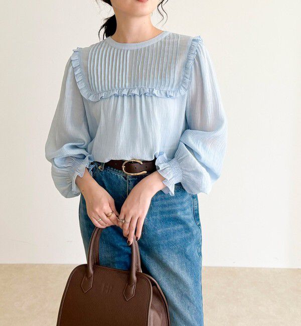 fredy emue「ピンタックギャザーブラウス」|シャツ・ブラウス|サックスブルー